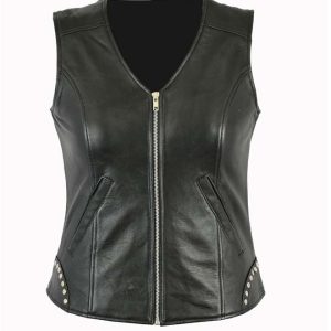 CHALECO BELLA PIEL TACHUELAS BS3064 NEGRO MUJER