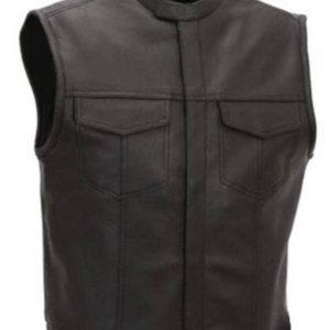CHALECO DE CUERO SOA BS 3003 CUELLO CON ABROCHE